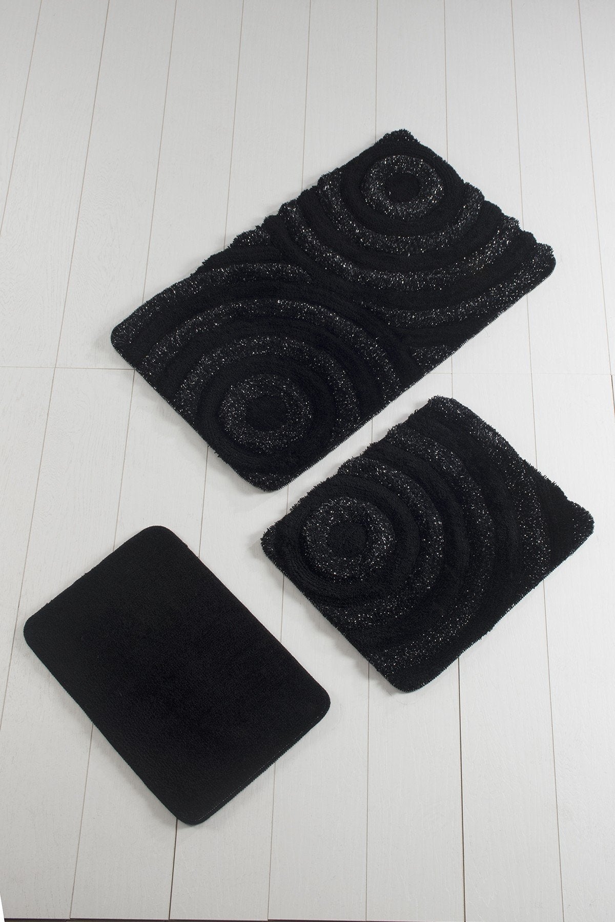 Acrylic Bathmat Set (3 Pieces) Wave - Black Black 351ALS2021 2