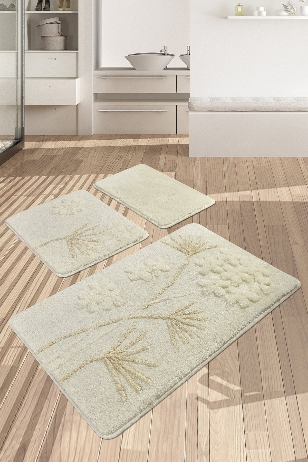 Acrylic Bathmat Set (3 Pieces) Orkide - Ecru Ecru 351ALS2044 1