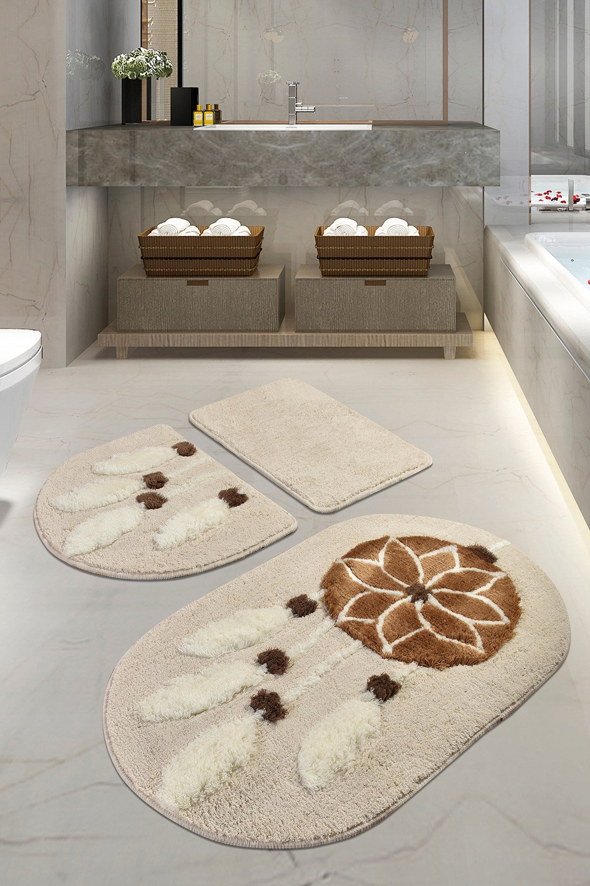 Acrylic Bathmat Set (3 Pieces) Rüya - Brown Multicolor 351ALS2094 1