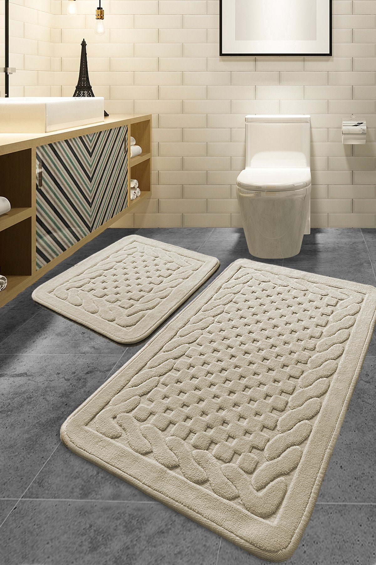 Bathmat Set (2 Pieces) Bambi - Beige Mink 351ALS2137 1