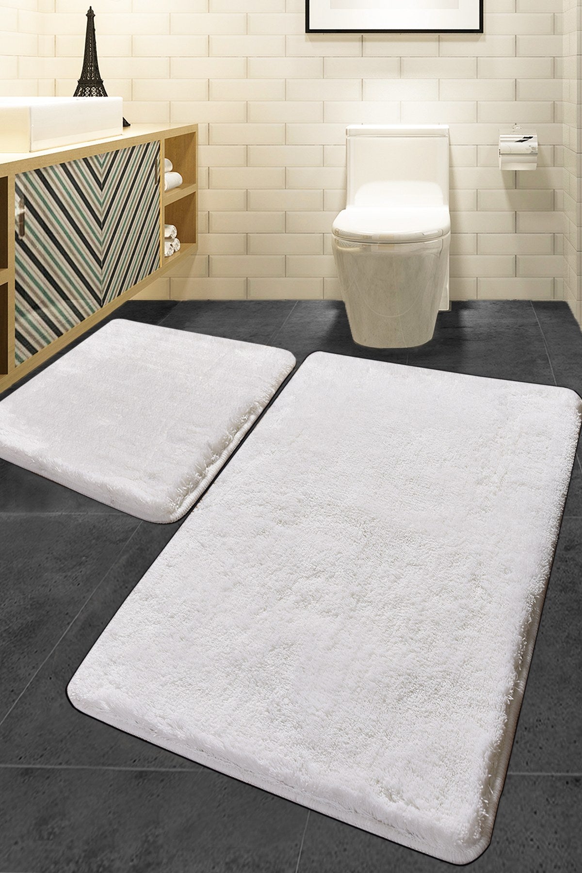 Acrylic Bathmat Set (2 Pieces) Colors of - Ecru Ecru 351ALS2162 1