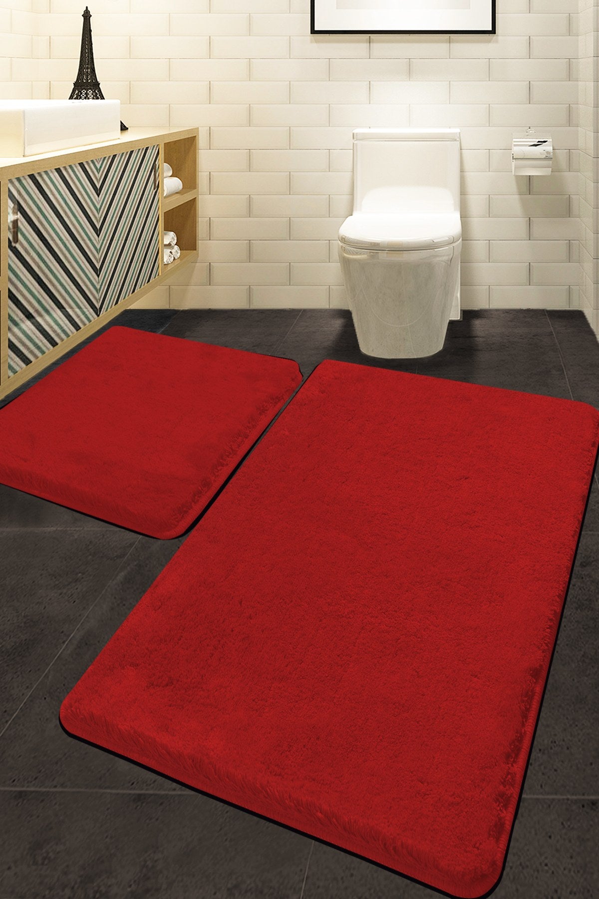 Acrylic Bathmat Set (2 Pieces) Colors of - Red Red 351ALS2164 1