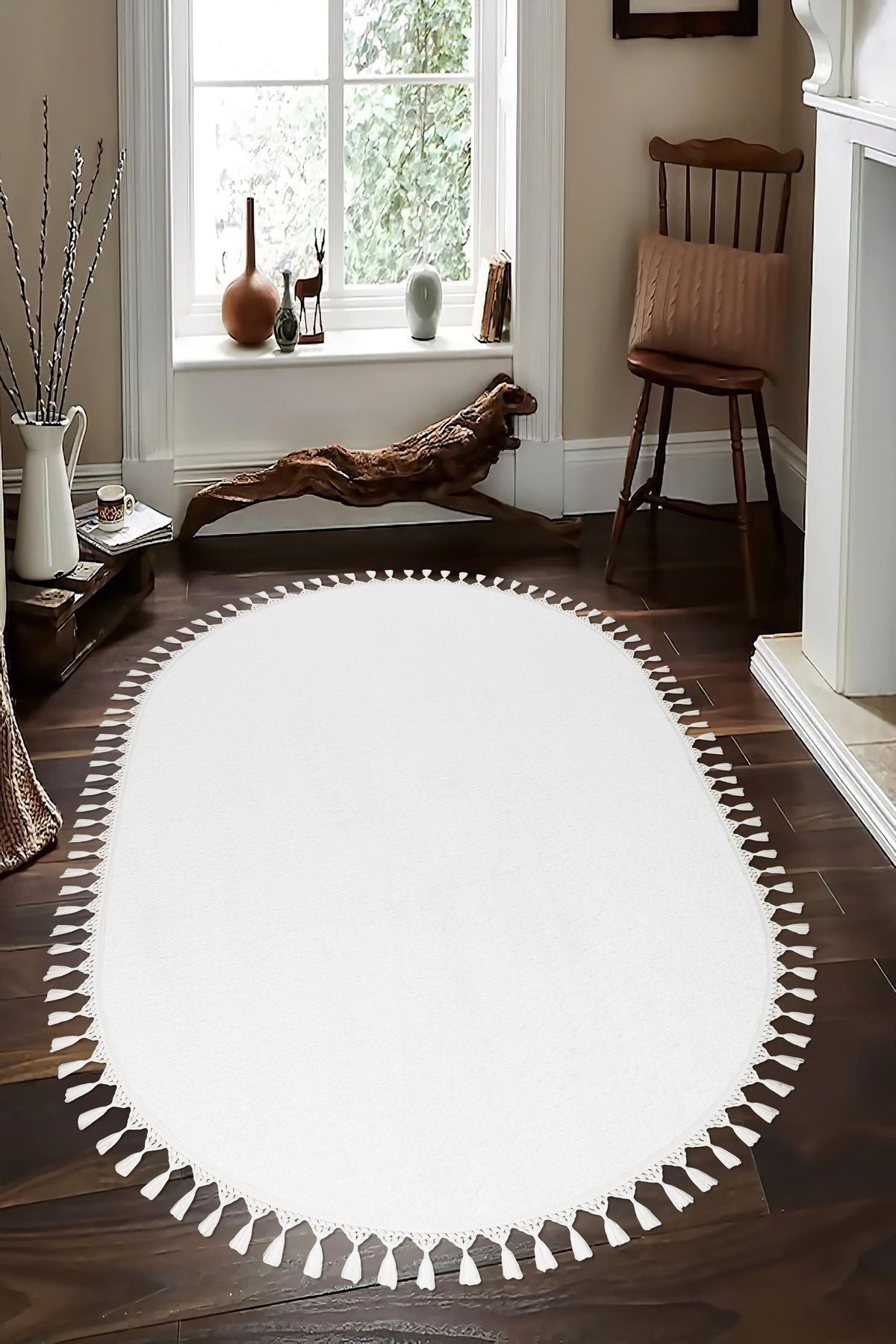 Valery Home Vl Oval Comfort Pom Pom Fringed Plush Runner White 4