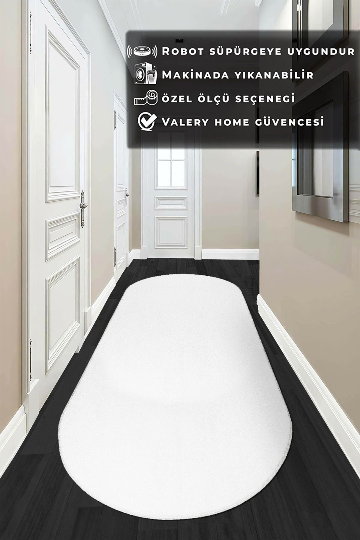 Valery Home Vl Oval Comfort Overlocked Plush Runner White 1