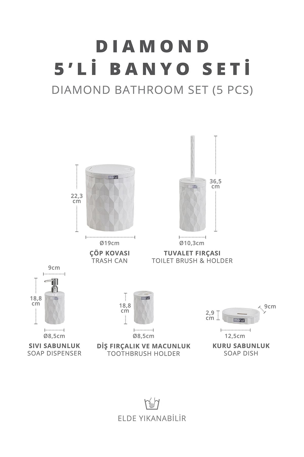 Okyanus Home Diamond White Click Cover 5-Piece Bathroom Set 5