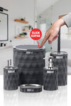 Okyanus Home Diamond Anthracite Chrome Click Lid 5-Piece Bathroom Set 1