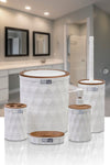 Okyanus Home Diamond White Wooden Click Cover 5-Piece Bathroom Set 4