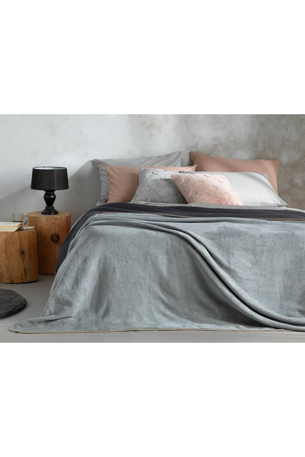 English Home Plain Cotton Double Blanket 200x220 Cm Grey-Anthracite 1