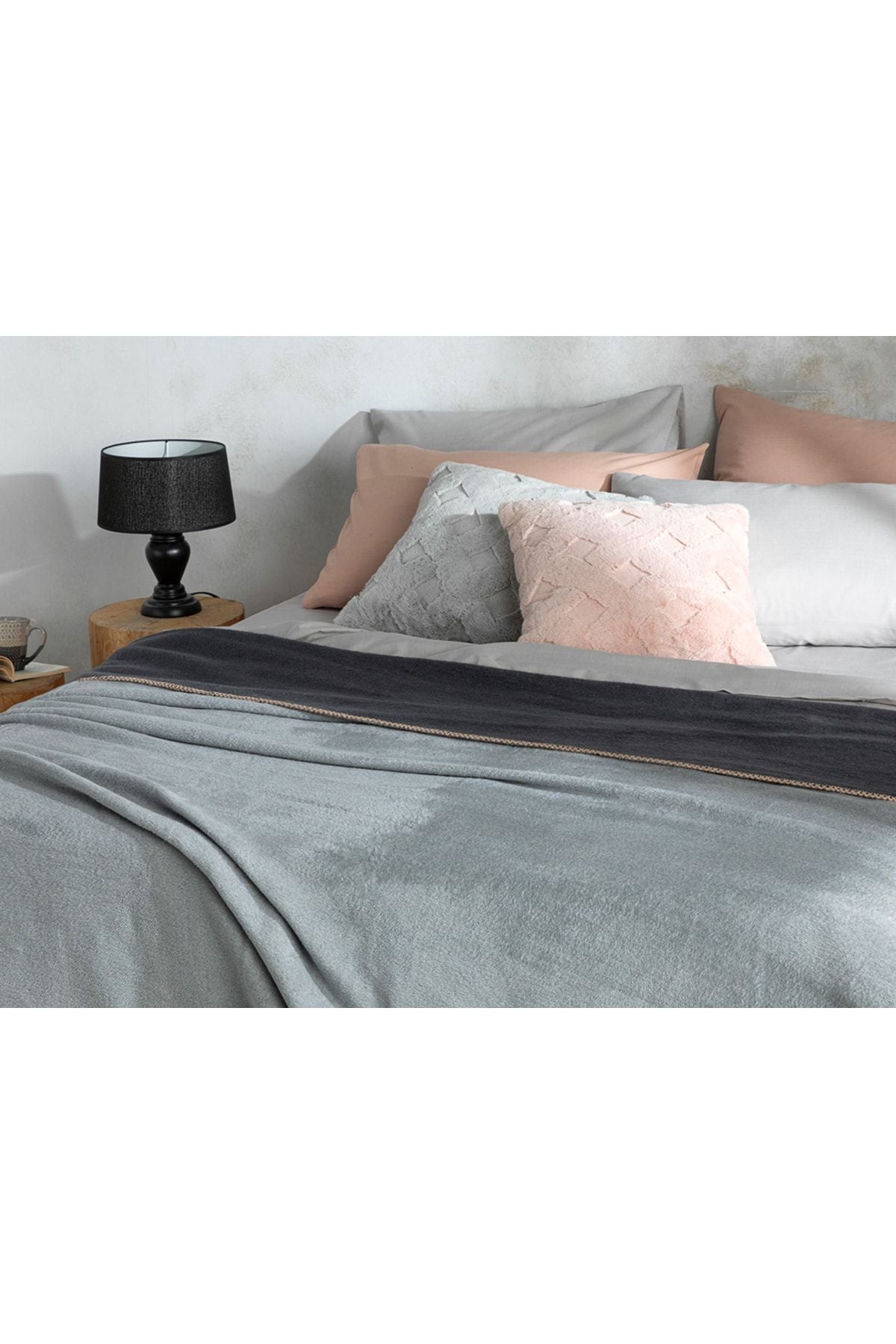 English Home Plain Cotton Double Blanket 200x220 Cm Grey-Anthracite 3