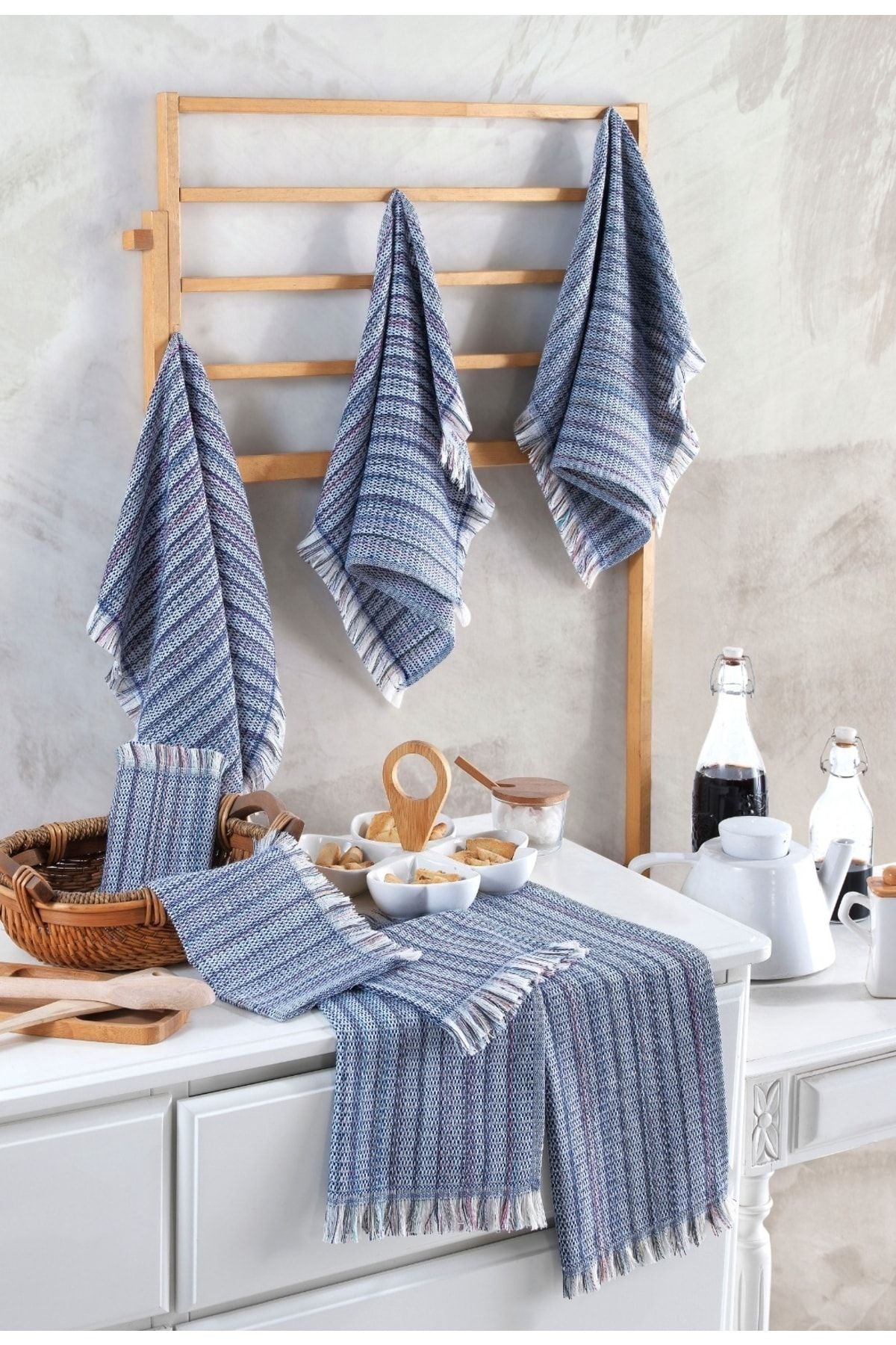 Mariva Home Retro Kitchen Blue Towel Set of 6 1