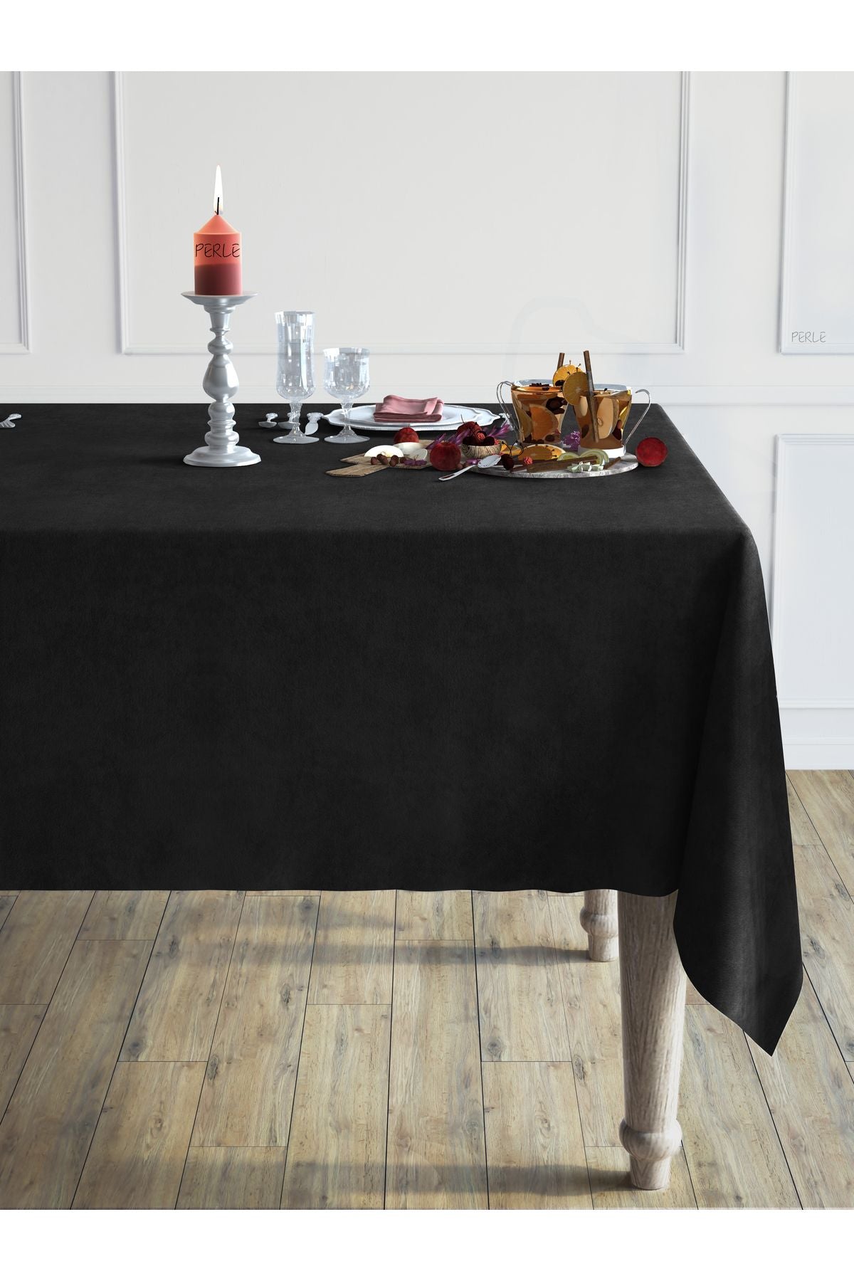 Perle Daily Series Velvet Textured Black Tablecloth 1