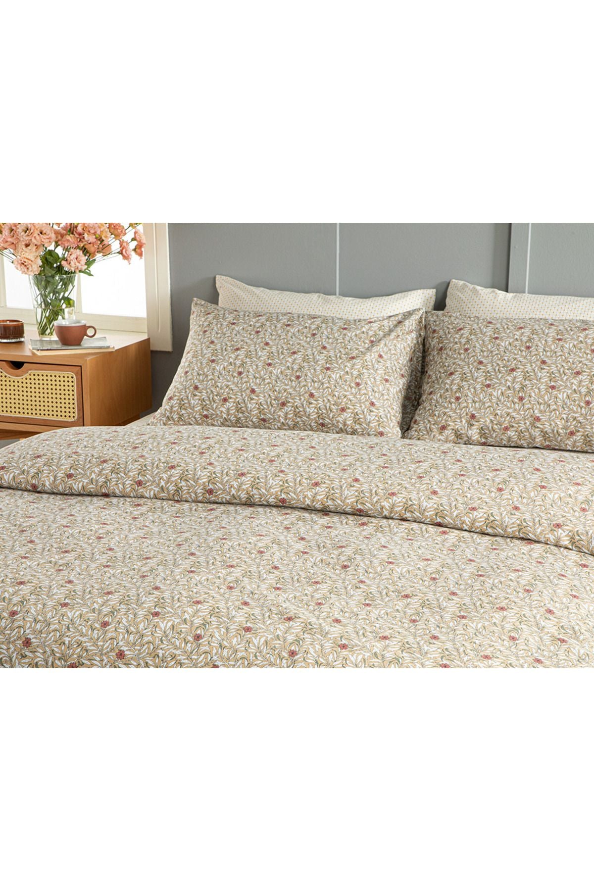 English Home Pure Poppy Easy Ironing Double Duvet Cover Set 200x220 Cm Beige 2