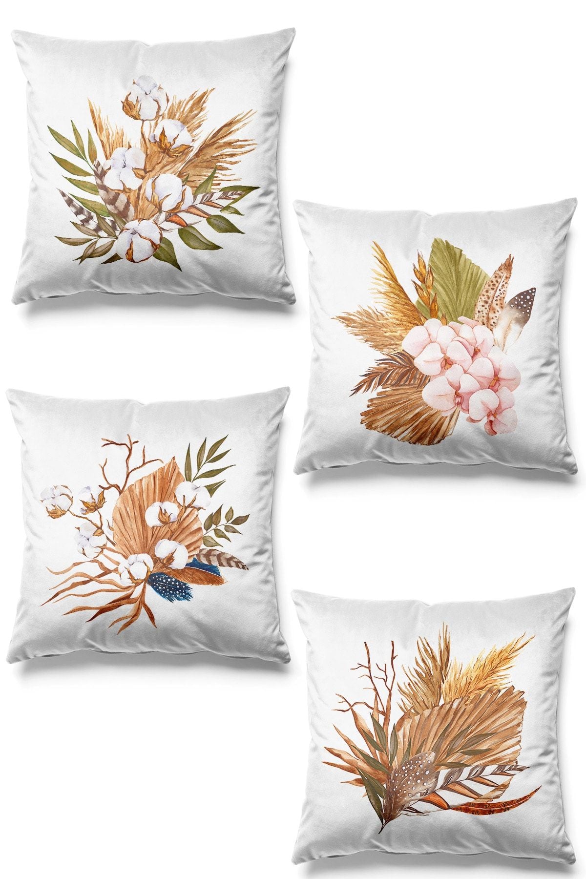 Pilloveland Double-Sided Printed Pampas Patterned 4-Piece Suede Pillow Cover 1