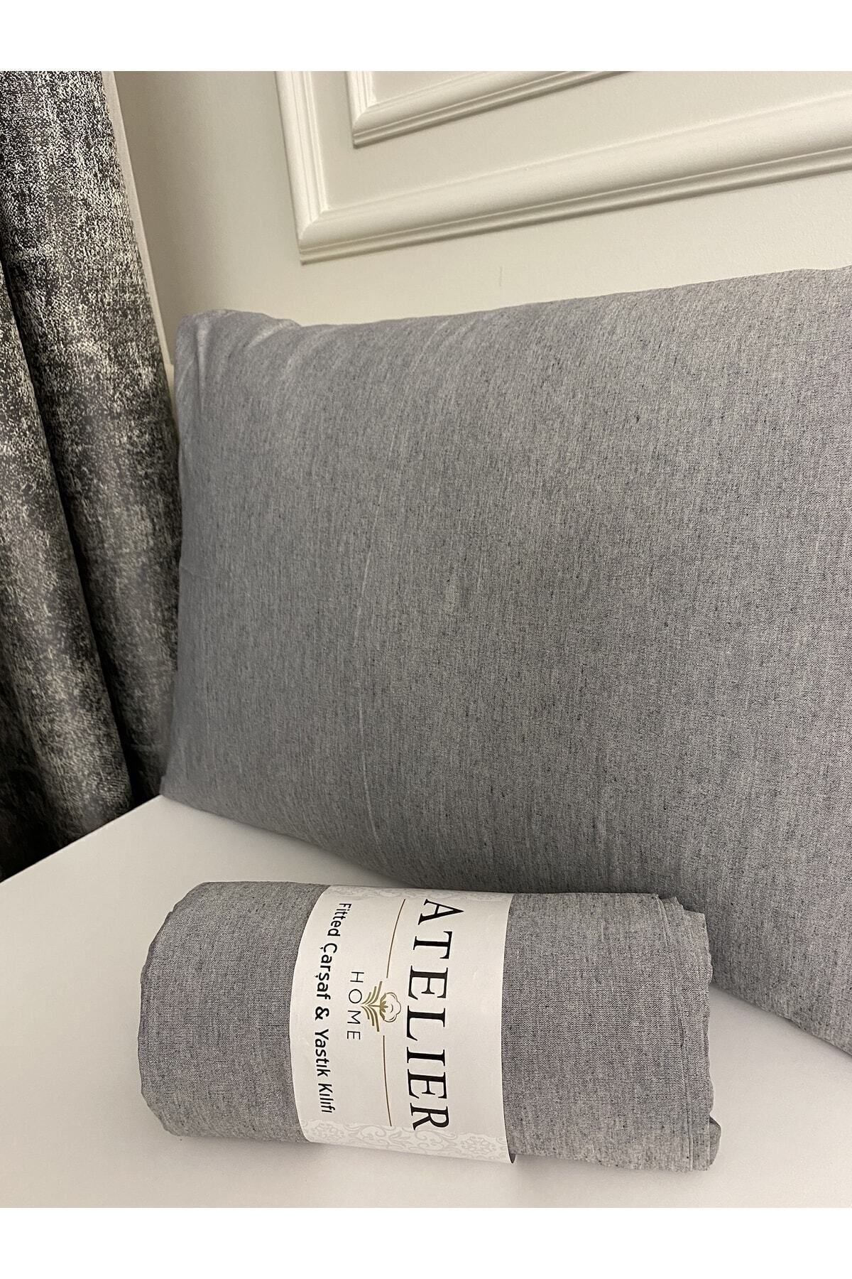 Atelier Home Single Size Grey Ranforce Fitted Sheet Set 2