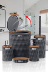 Okyanus Home Diamond Anthracite Wooden Click Lid 5-Piece Bathroom Set 2