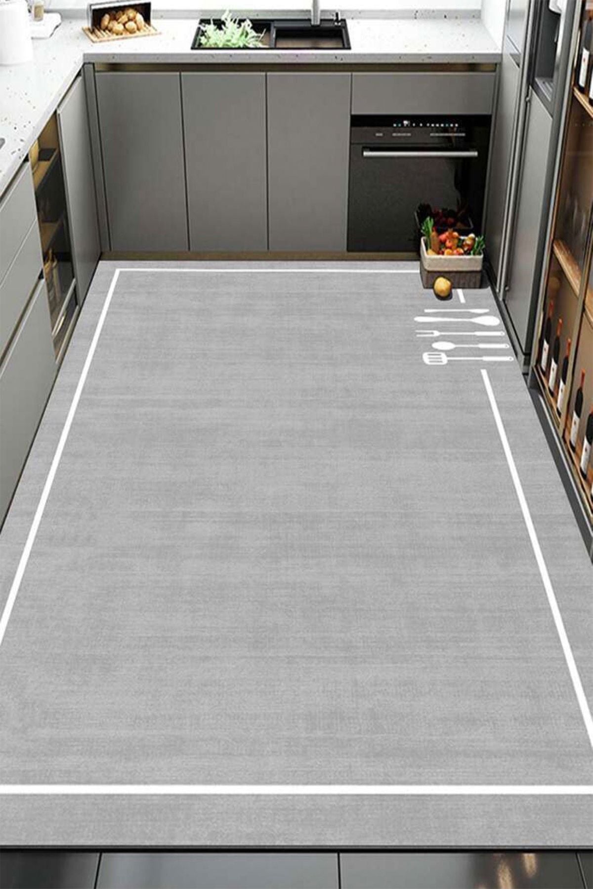 Decomia Home Digital Non-Slip Washable Modern Framed Kitchen Rug Grey Kitchen Rug Dc-5055 3