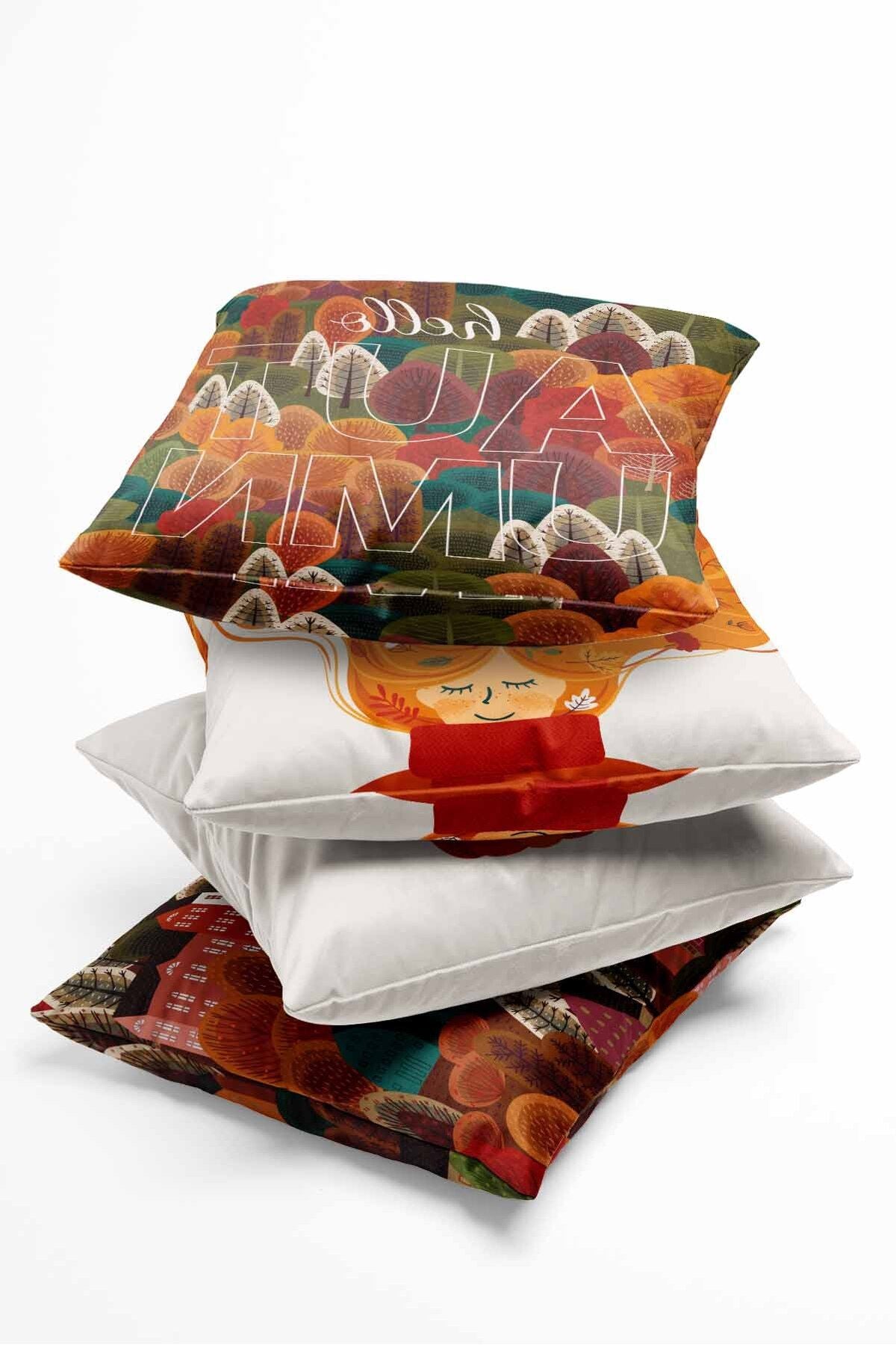 Pilloveland Double-Sided Printed Autumn Pattern 4-Piece Suede Cushion Cover Set 3