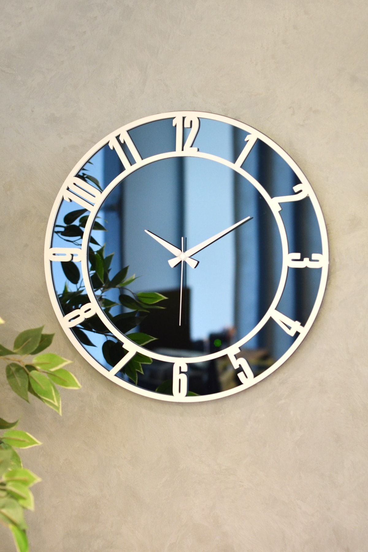 EMORES 46 Cm Real Mirror Wooden Numerals Decorative Wall Clock 1