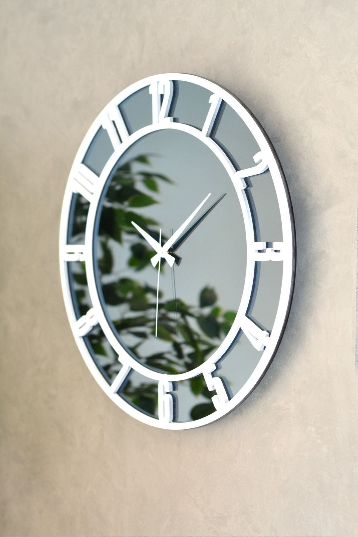 EMORES 46 Cm Real Mirror Wooden Numerals Decorative Wall Clock 2