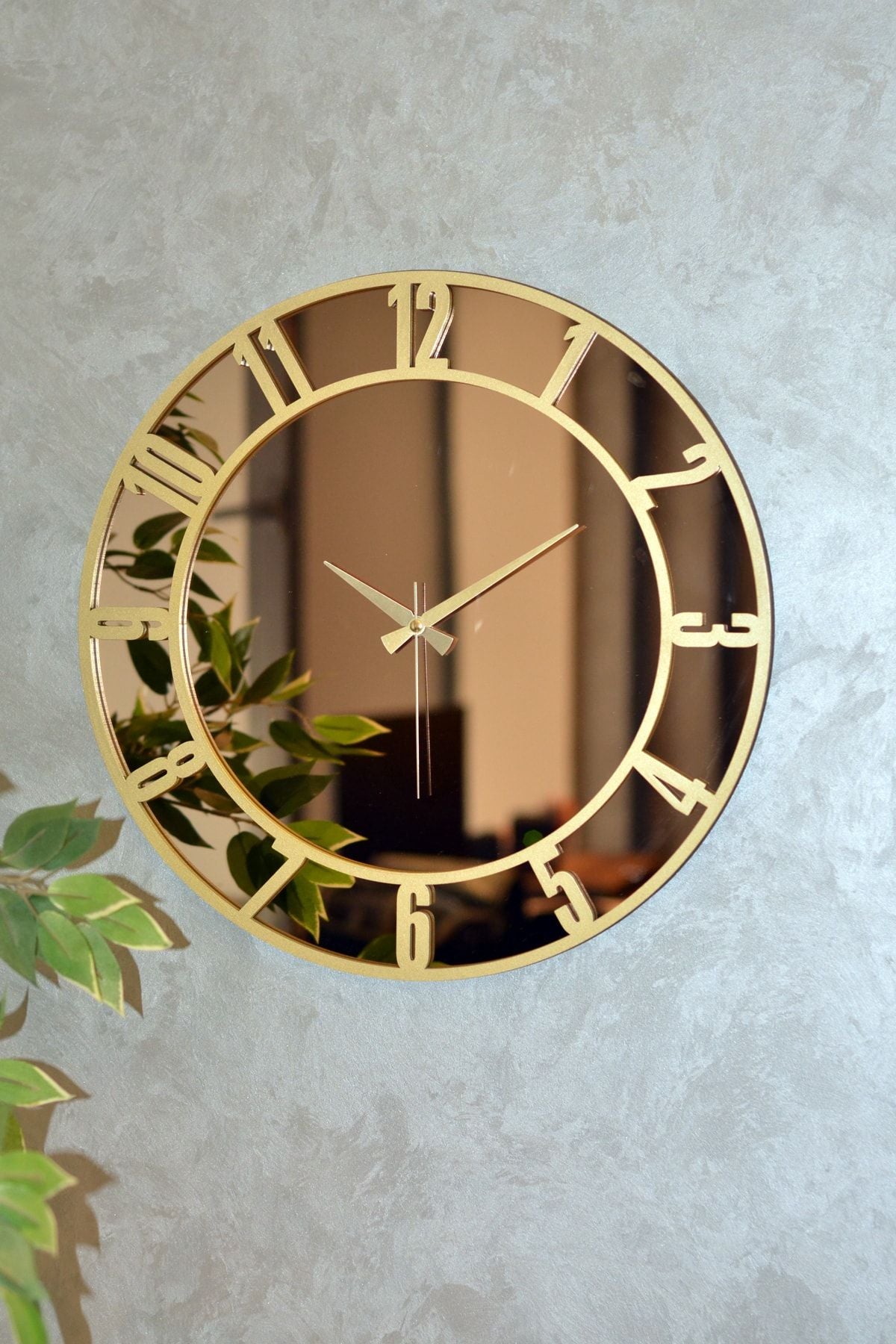 EMORES 46 Cm Real Mirror Wooden Number Decorative Wall Clock 1