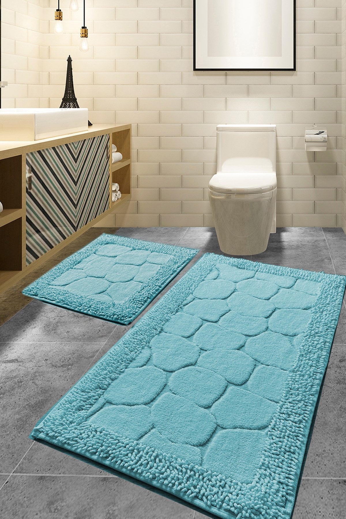 Bathmat Set (2 Pieces) Stone - Mint Multicolor 359CHL1567 1