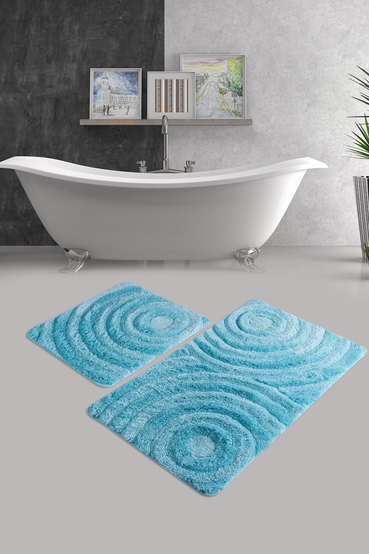 Acrylic Bathmat Set (2 Pieces) Wave - Turquoise Turquoise 359CHL1594 1