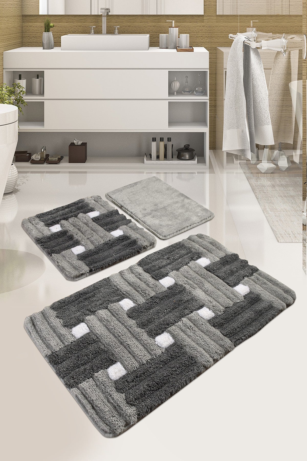 Acrylic Bathmat Set (3 Pieces) Piazza - Grey Multicolor 359CHL1623 1