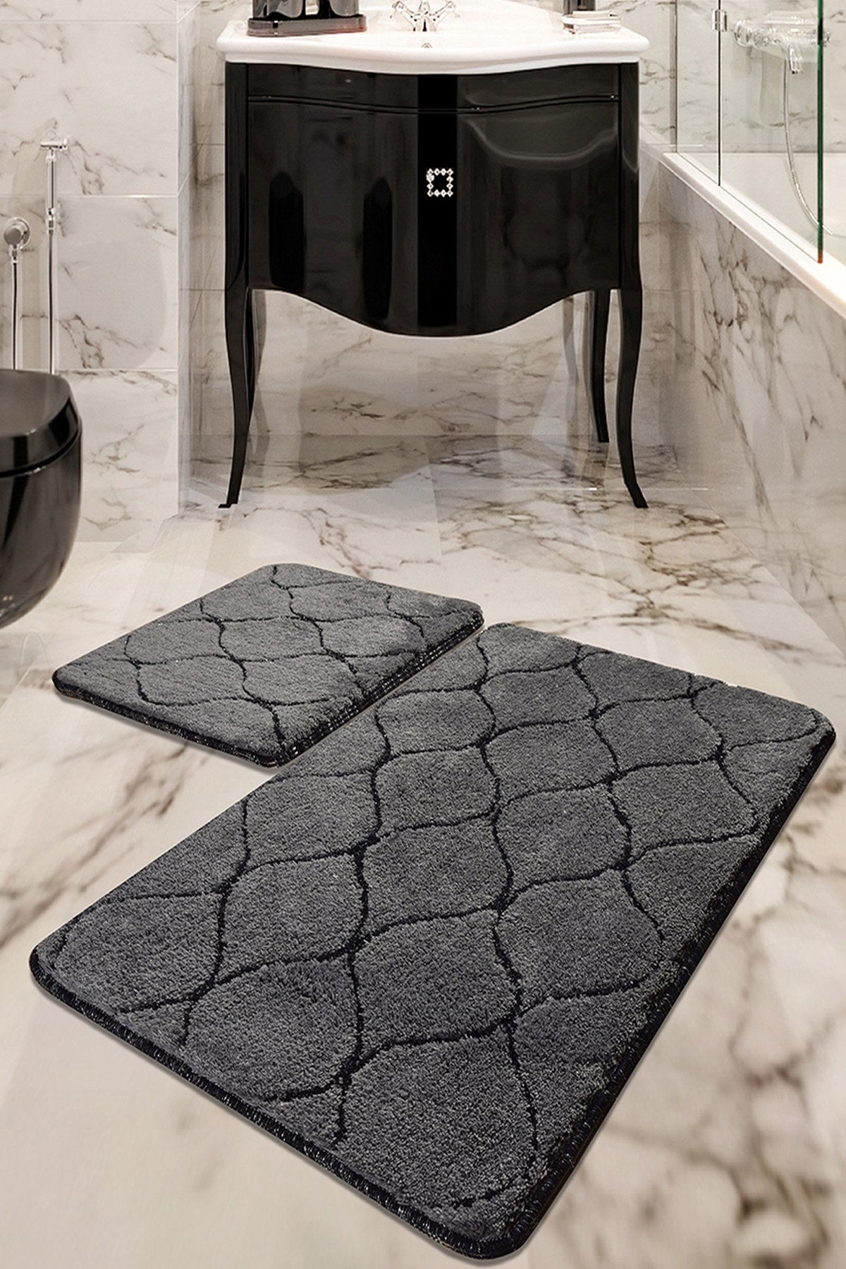 Acrylic Bathmat Set (2 Pieces) Infinity - Anthracite Anthracite 359CHL2254 1