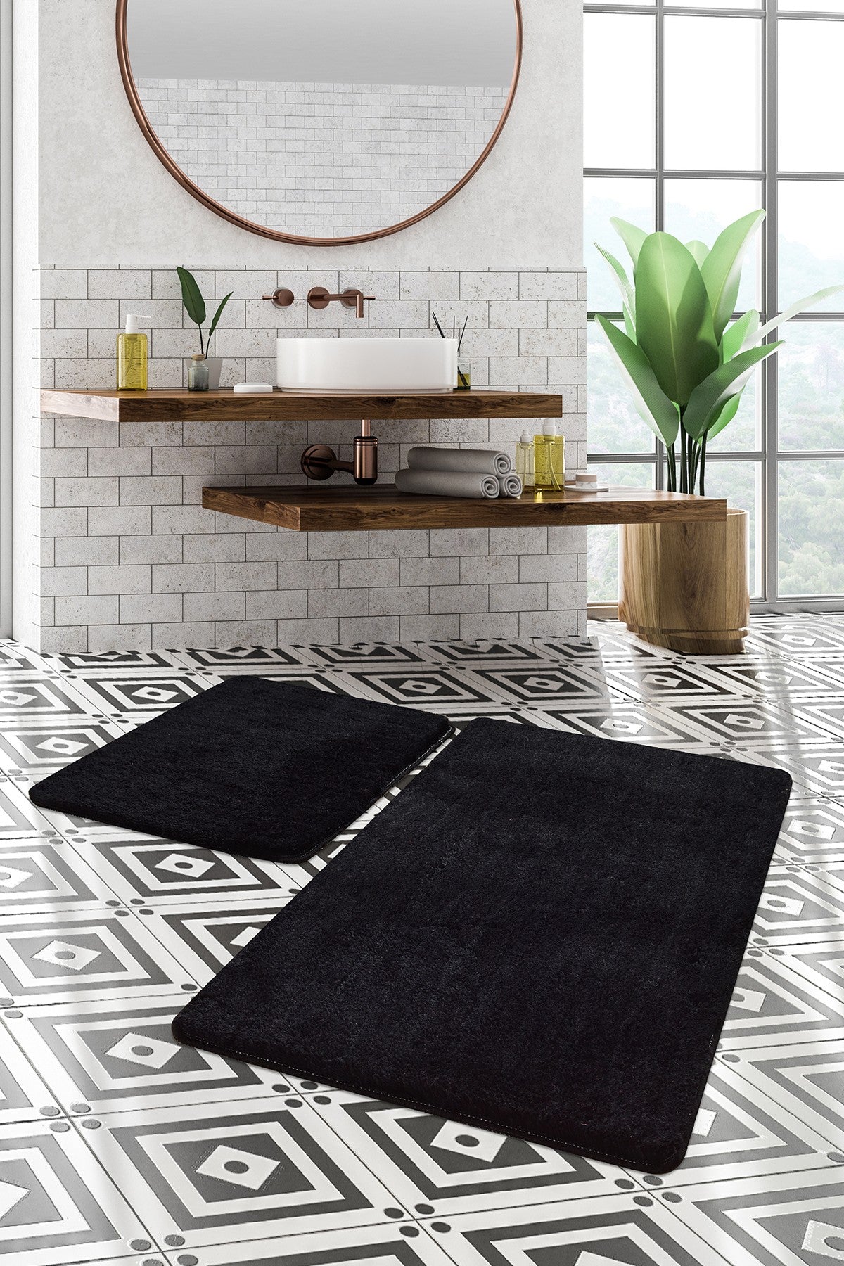 Acrylic Bathmat Set (2 Pieces) Havai - Black Black 359CHL2333 1