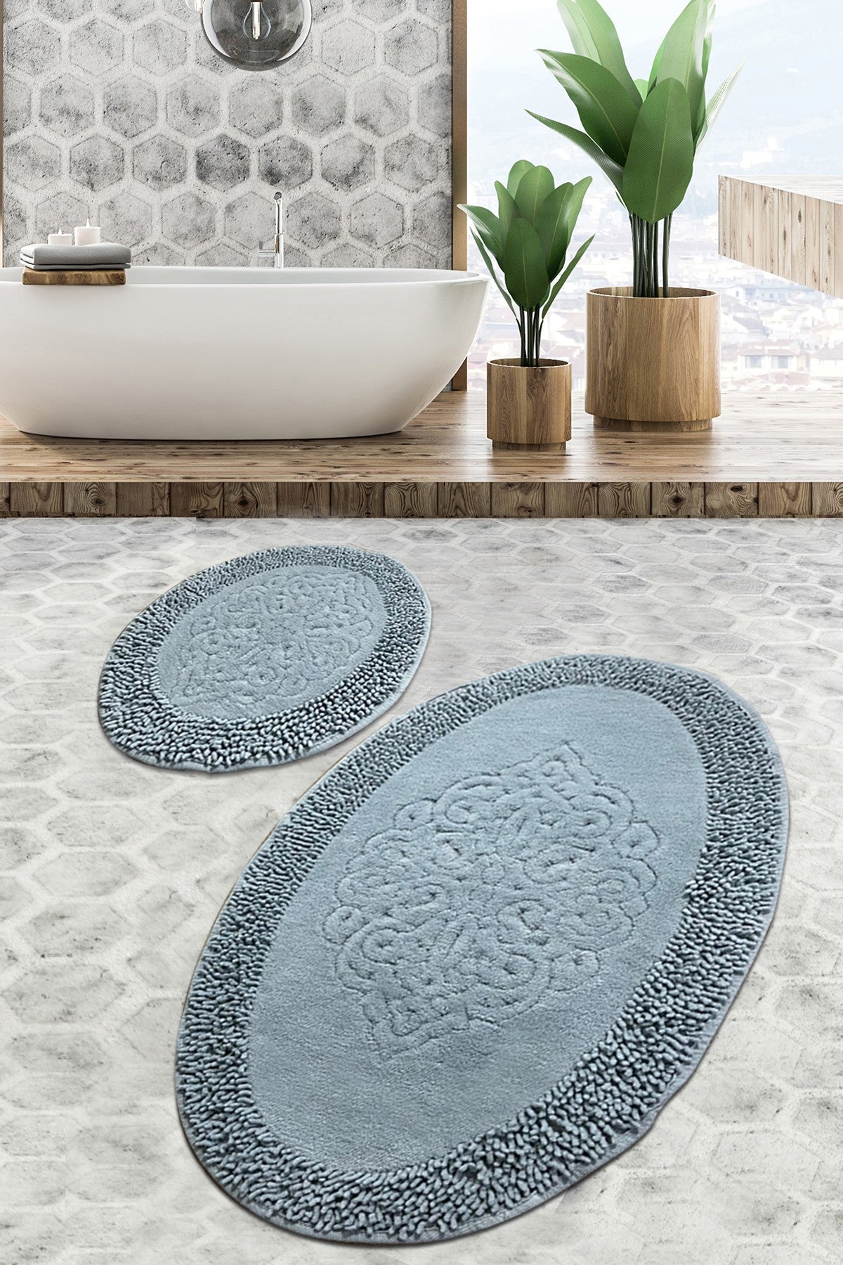 Bathmat Set (2 Pieces) Piante Oval - Turquois Multicolor 359CHL2353 1