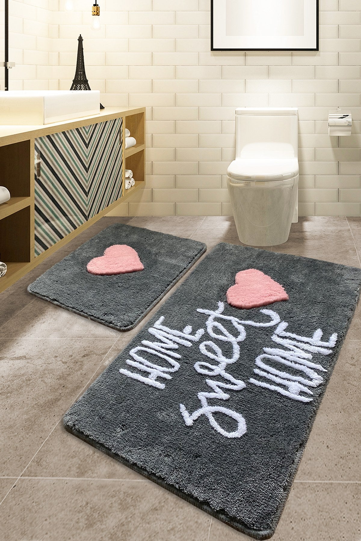 Acrylic Bathmat Set (2 Pieces) Home Sweet Home - Fume Multicolor 359CHL2447 1