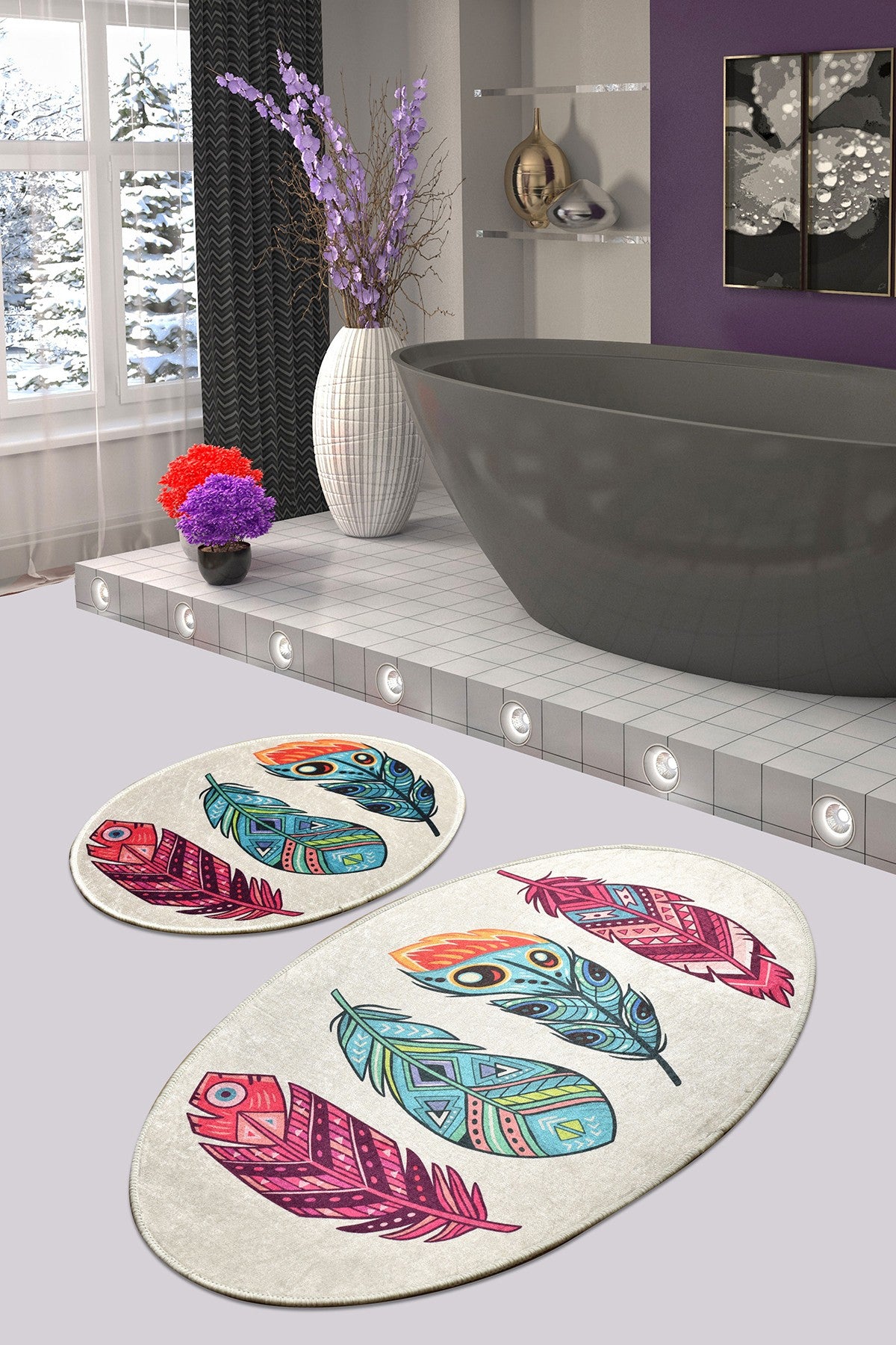 Bathmat Set (2 Pieces) Feather Djt Multicolor 359CHL2452 1