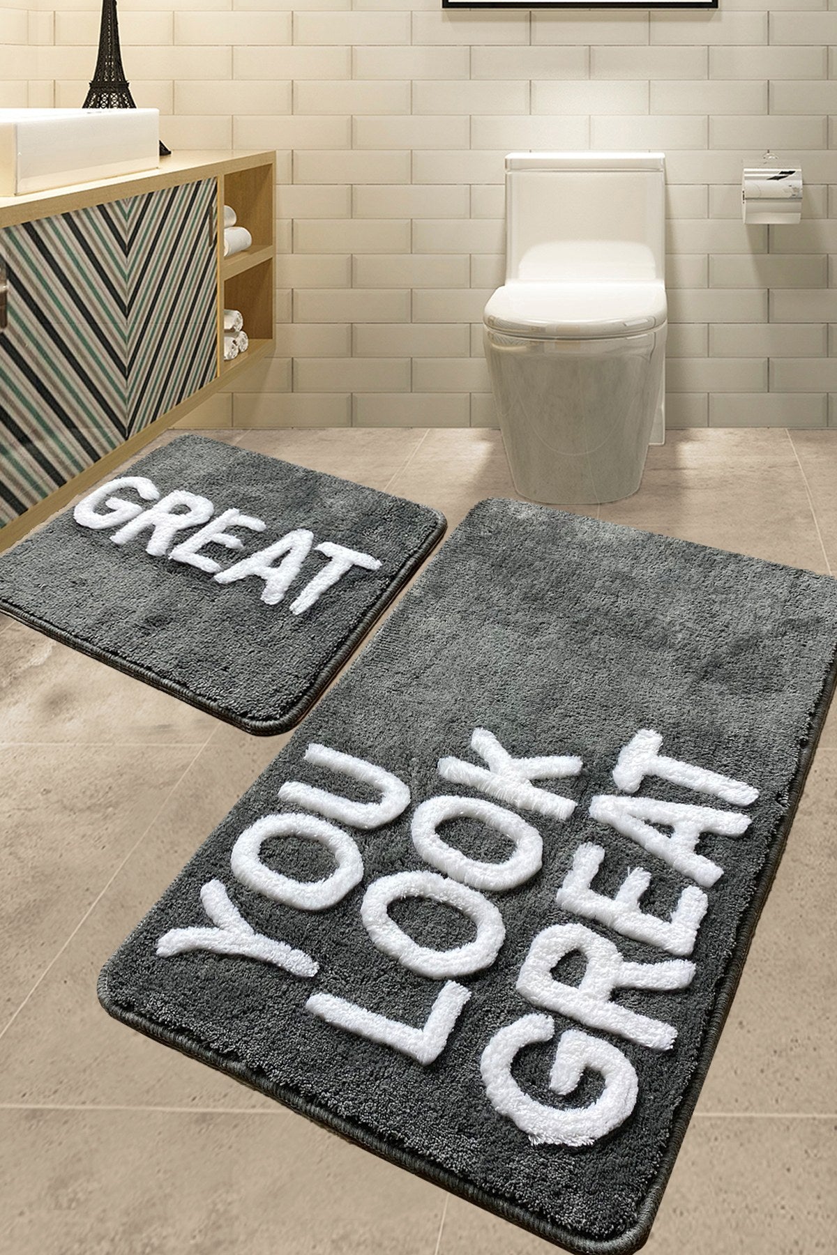 Acrylic Bathmat Set (2 Pieces) Great - Grey Multicolor 359CHL2460 1