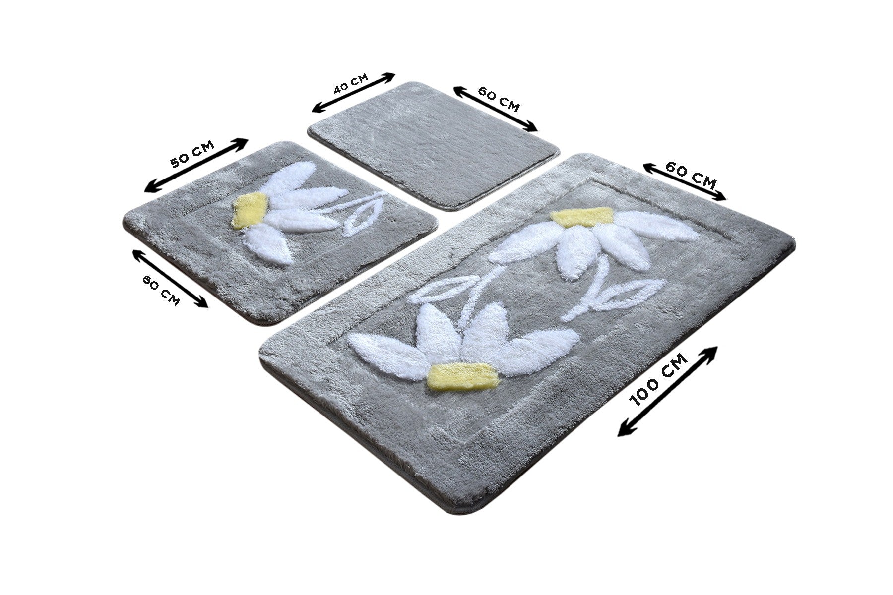 Acrylic Bathmat Set (3 Pieces) Daisy - Grey Multicolor 359CHL3143 3