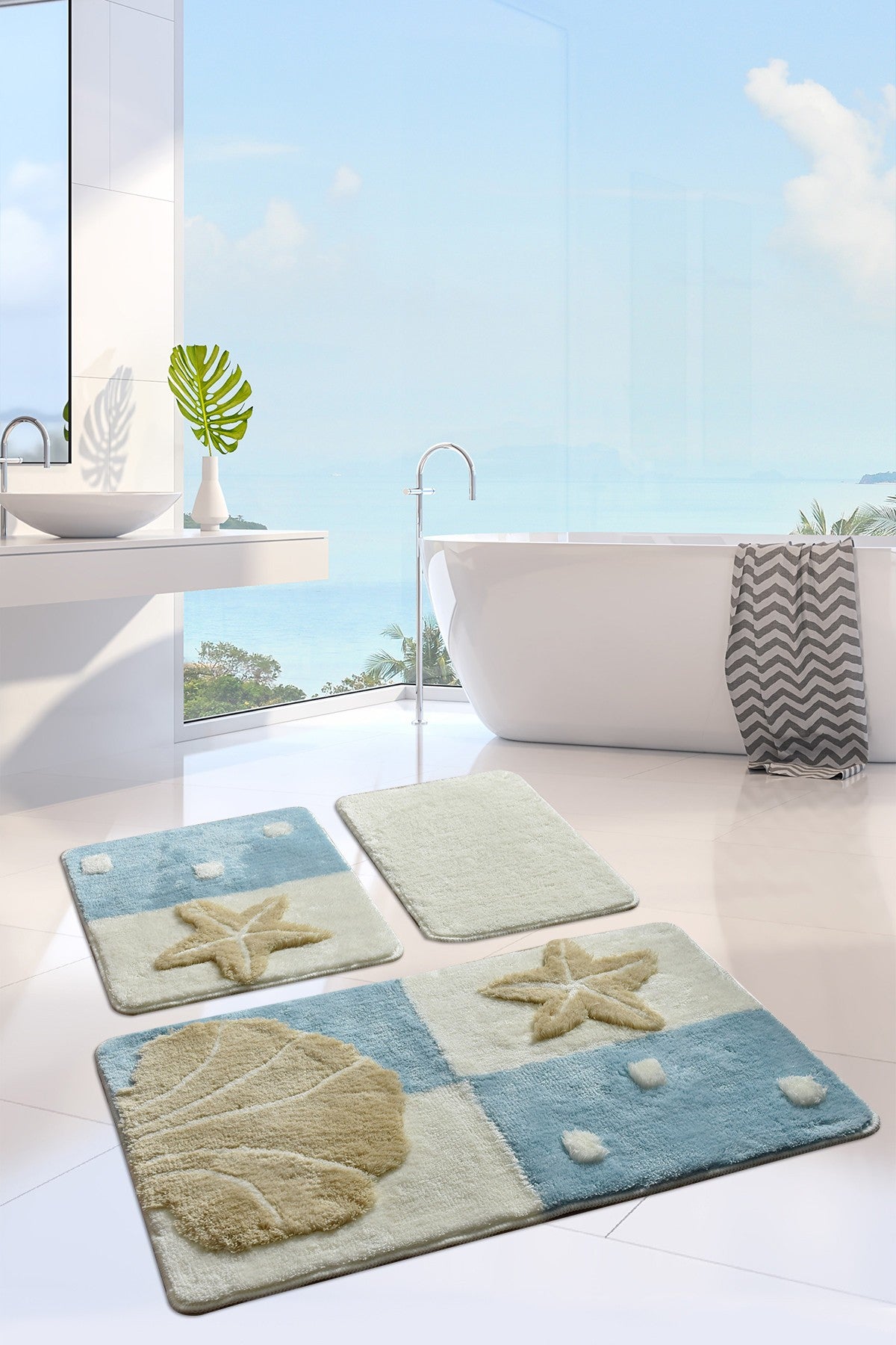 Acrylic Bathmat Set (3 Pieces) Deniz Yildizi - Blue Multicolor 359CHL3149 1