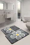 Acrylic Bathmat Set (3 Pieces) Flower - Grey Multicolor 359CHL3161 1