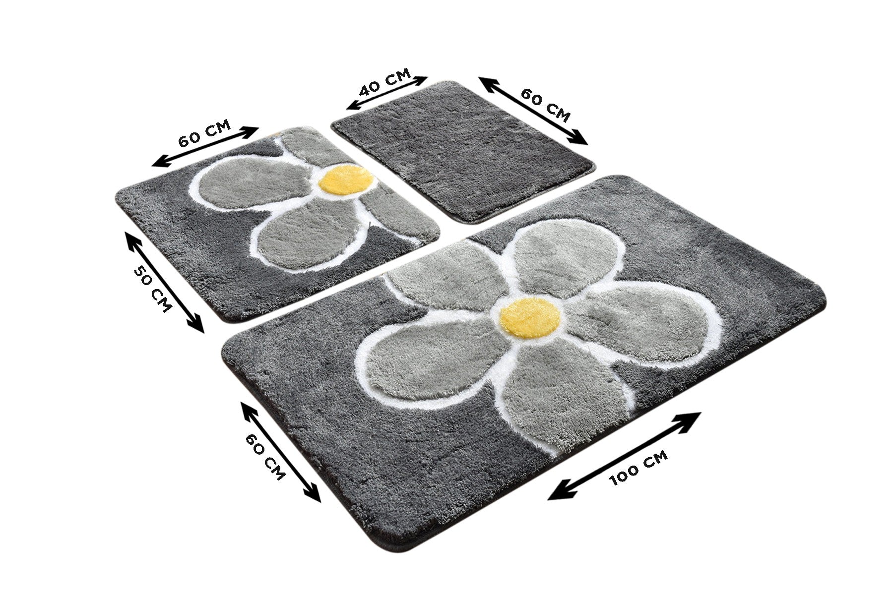 Acrylic Bathmat Set (3 Pieces) Flower - Grey Multicolor 359CHL3161 3