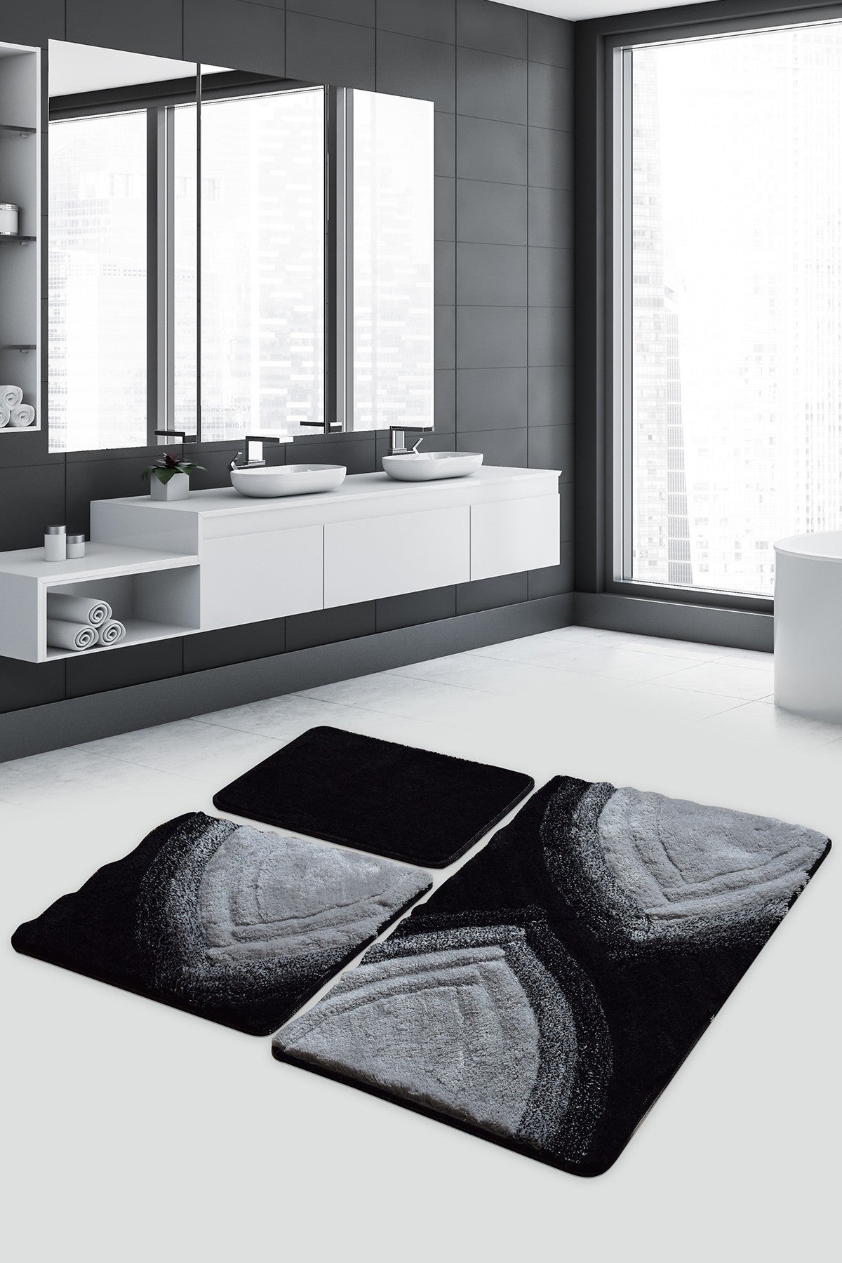 Acrylic Bathmat Set (3 Pieces) Stella - Anthracite Multicolor 359CHL3167 1