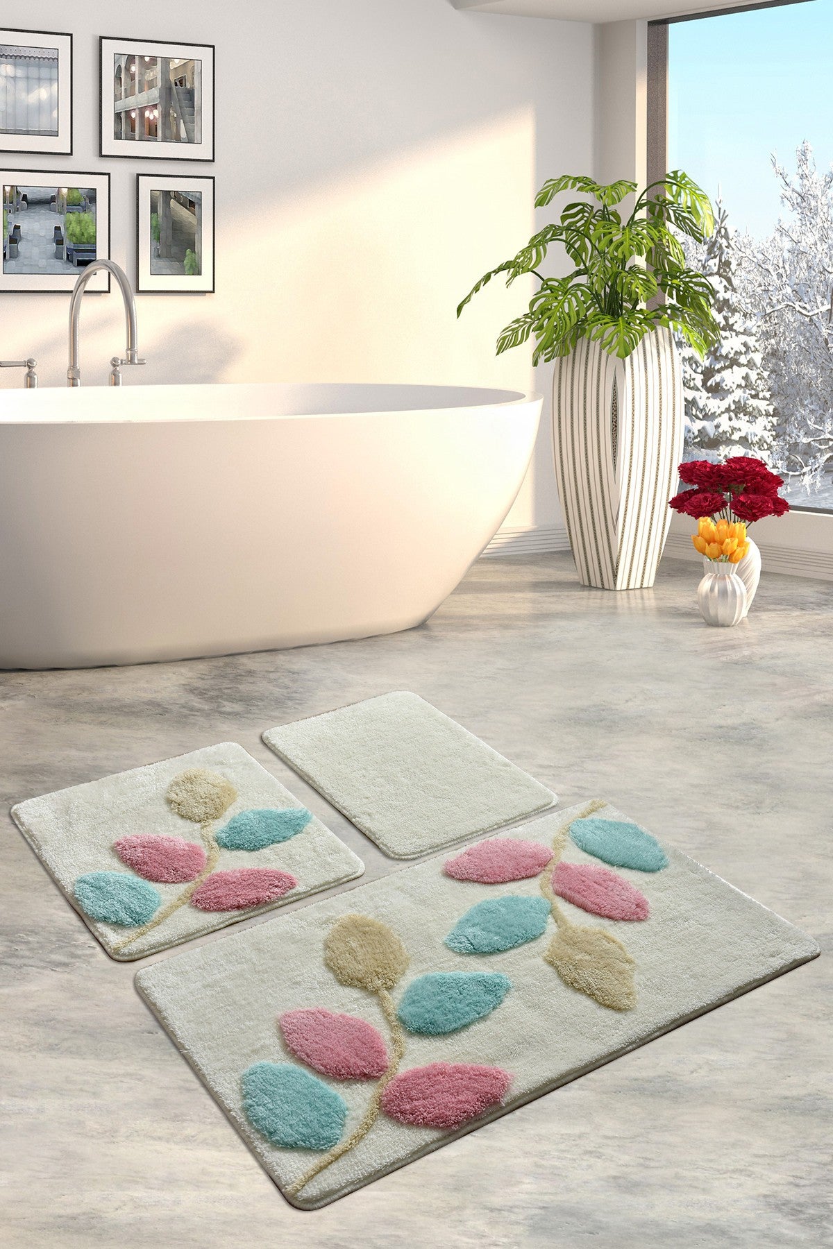 Acrylic Bathmat Set (3 Pieces) Innovia - Ecru Multicolor 359CHL3192 1