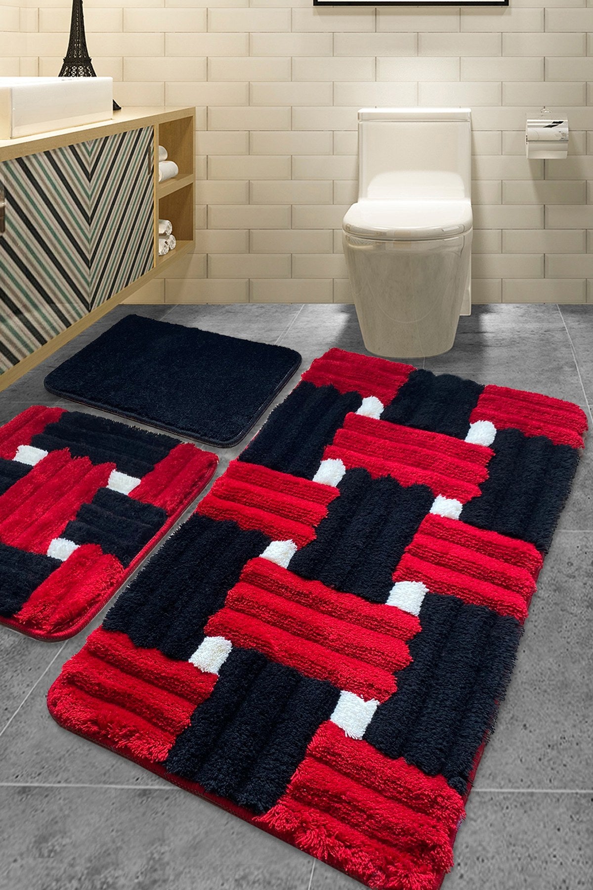 Acrylic Bathmat Set (3 Pieces) Piazza - Red Multicolor 359CHL3205 1