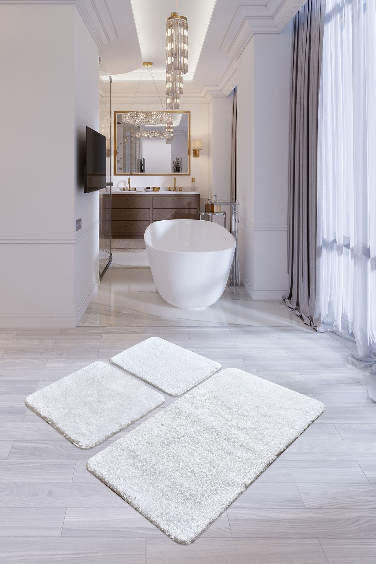 Acrylic Bathmat Set (3 Pieces) Havai - White White 359CHL3223 1