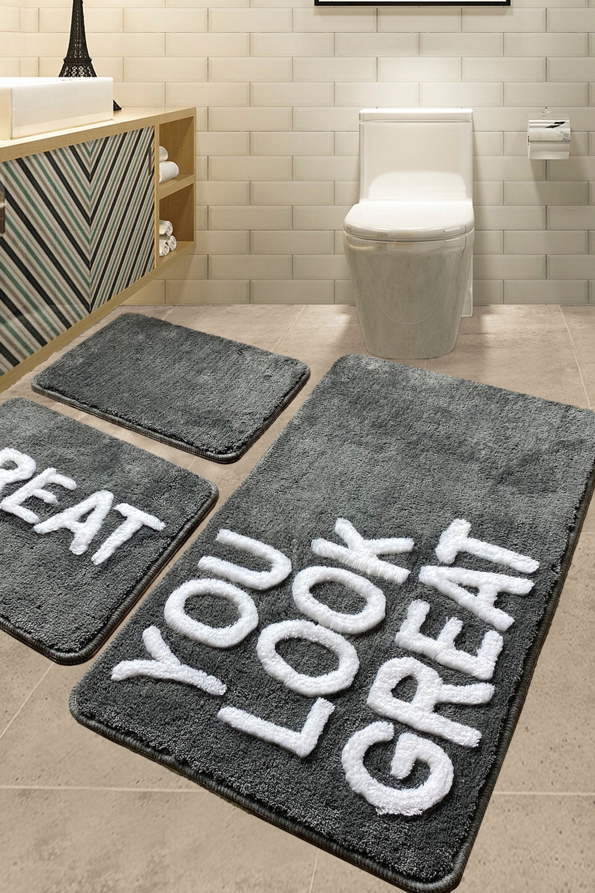 Acrylic Bathmat Set (3 Pieces) Great - Grey Multicolor 359CHL3226 1