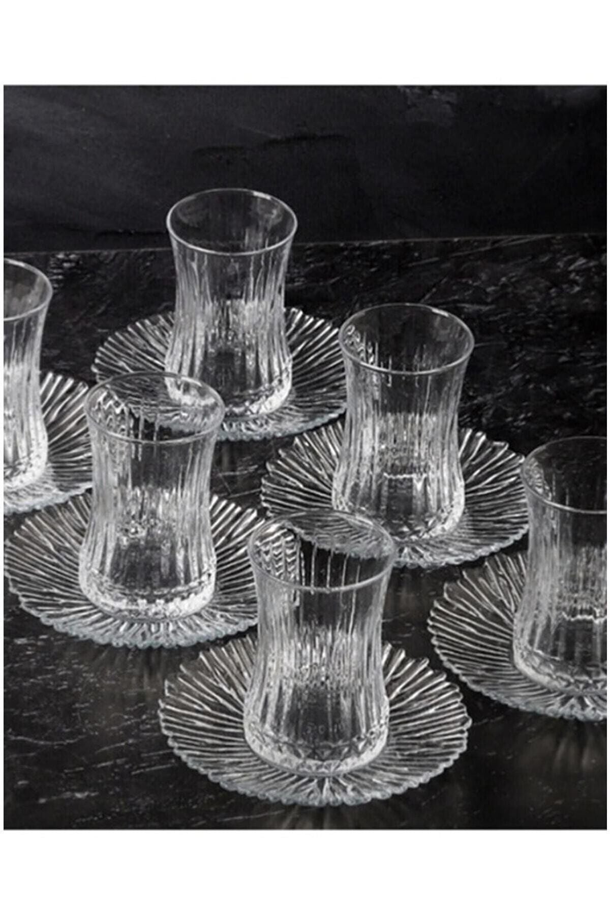 Amentes 6 Pieces Tea Glasses And 6 Pieces Imported Tea Plates Tea Set 12 Pieces 1