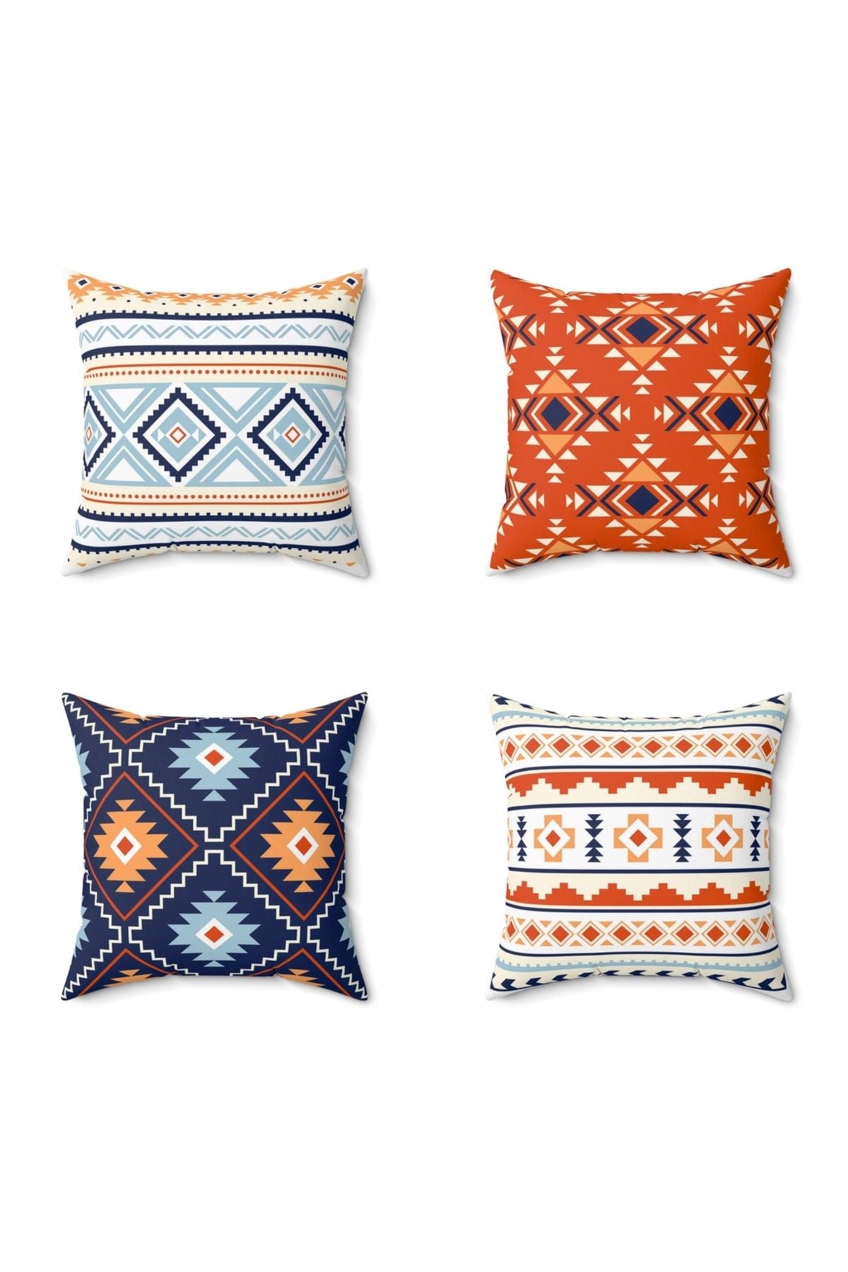 FUS BLUE Etnic Patterned 4-Piece Cushion Pillow Cover Set 1