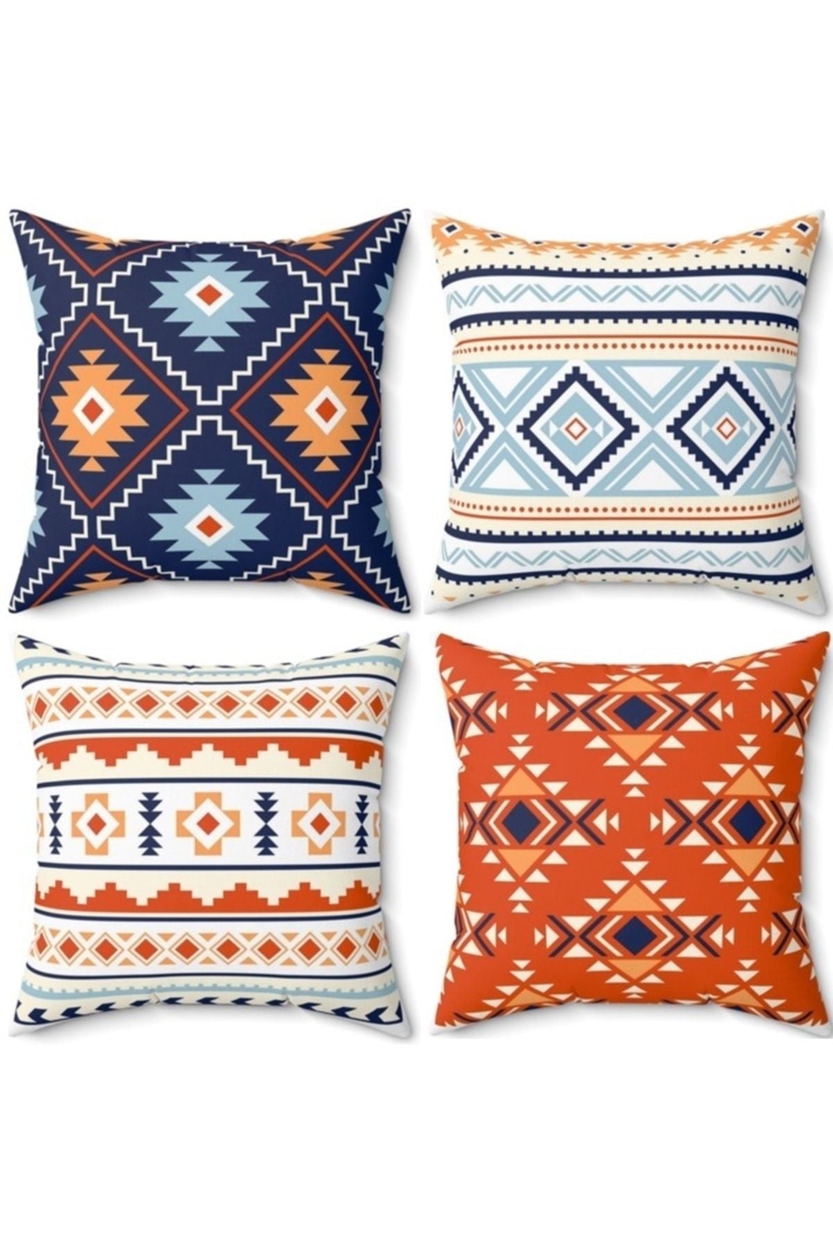 FUS BLUE Etnic Patterned 4-Piece Cushion Pillow Cover Set 3