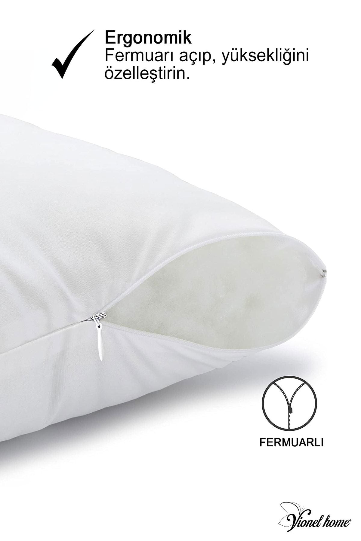 Vionel Home 4 Piece Zippered Anti-Allergic Pillow, Bead Silicone, Cotton Cover, 900gr 2