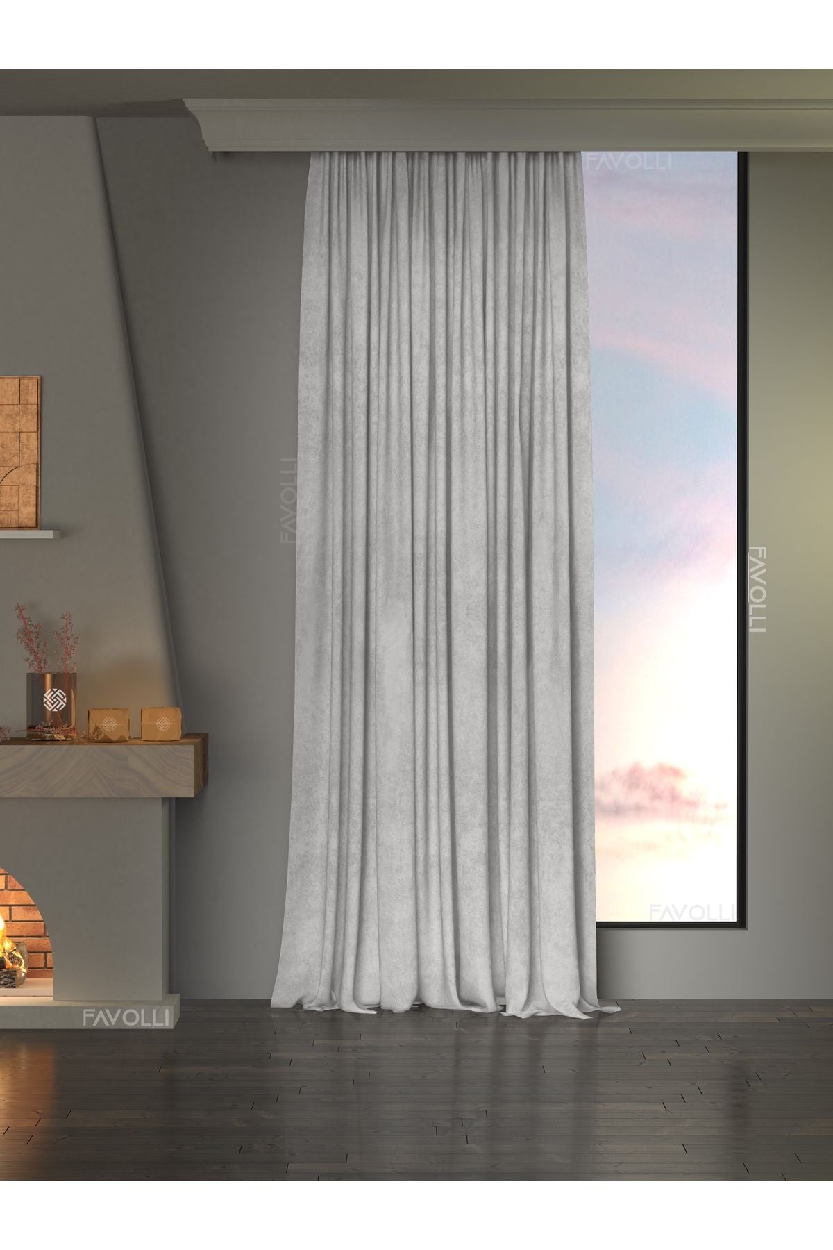 FAVOLLİ Velvet Textured Stone Color Ada Drapery Extra Pleated Dream Series 1