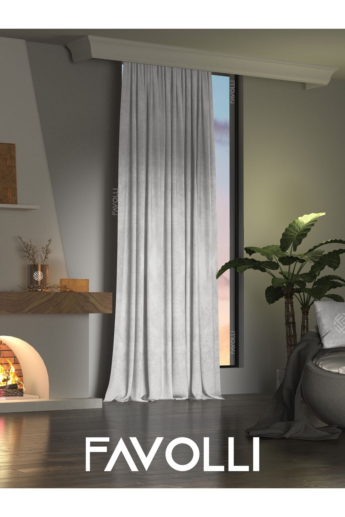 FAVOLLİ Velvet Textured Stone Color Ada Drapery Extra Pleated Dream Series 2