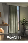 FAVOLLİ Velvet Textured Sage Green Decorative Curtain Extra Pleated Dream Series 2