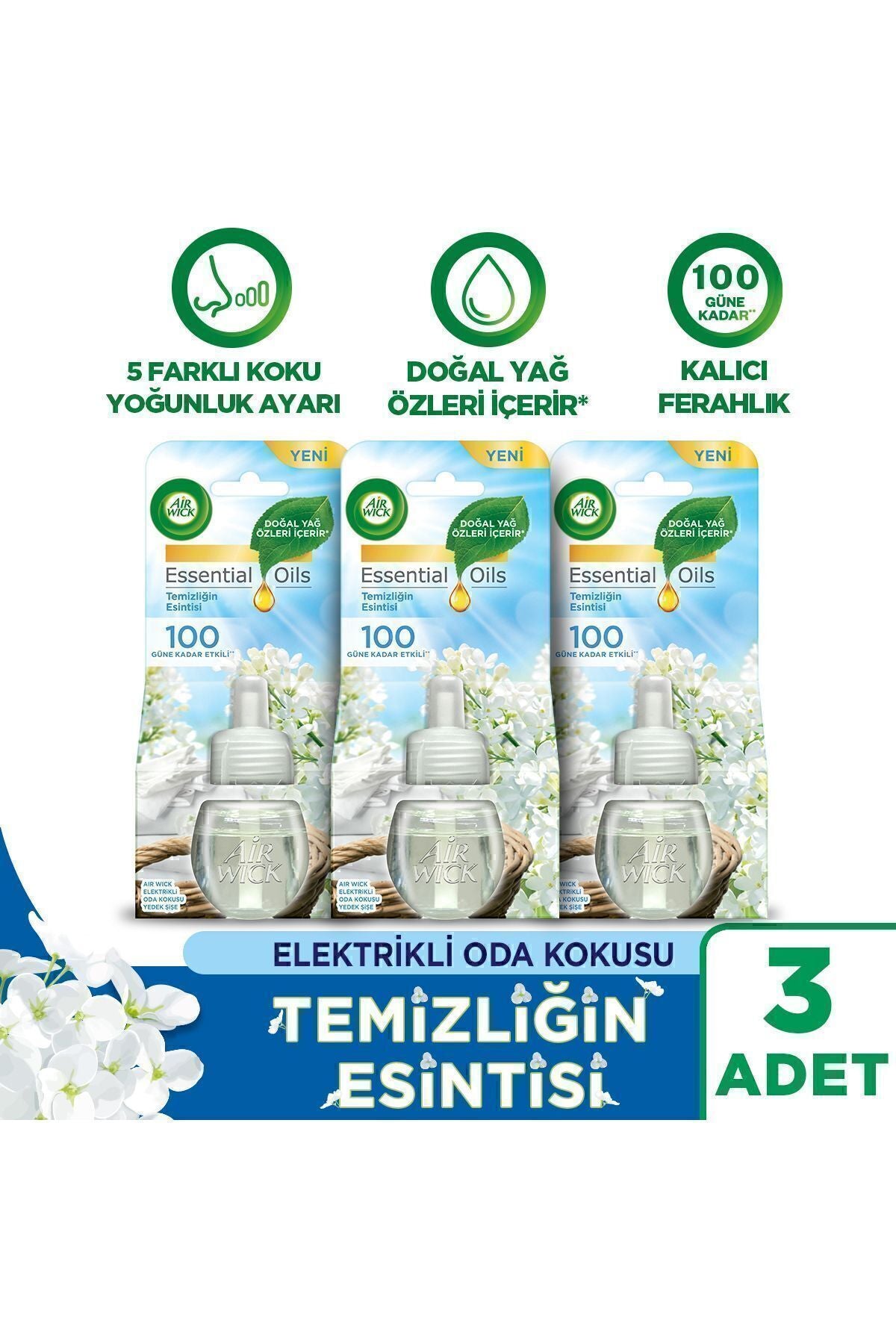 Air Wick Elektrikli Oda Kokusu Yedek Şişe Temizliğin Esintisi x 3 - Esansiyel Yağlar İçerir 1